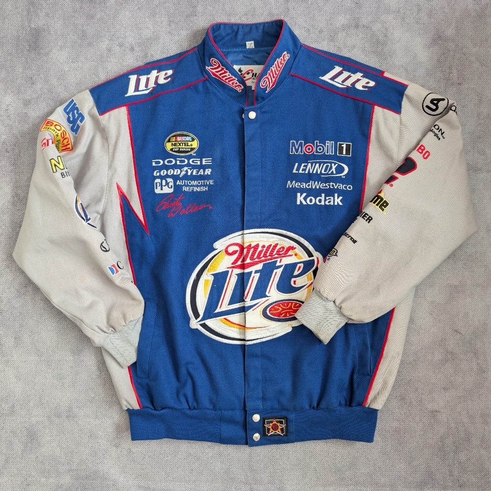Vintage 2005 Chase Authentics Rusty Wallace Last Call Denim Jacket Sz L OFFICIAL